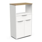 Desserte de cuisine meuble micro - ondes couleur blanc mat / ch�ne - largeur 705 x profondeur 396 x hauteur ...