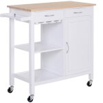 Desserte de cuisine multi - rangements chariot de cuisine poignes mtal mdf blanc plateau bois pin