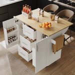 Desserte de cuisine multifonction aux roulettes - plan de travail pliant - 3 tiroirs et porte - serviettes ...