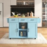Desserte de cuisine - style industriel - bleu - 3 tiroirs - rallonge pliable