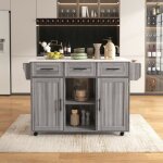Desserte de cuisine pieds en bois massif remplaables style industriel avec placage marbre blanc et des ...