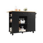 Desserte de cuisine pliante 120 x 42 (76) x 915 cm 2 tiroirs avec �tag�res r�glables mdf noir