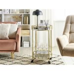 Desserte de cuisine ronde dor�e et blanche effet marbre shafter