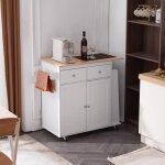 Desserte de cuisine  roulettes avec 2 tiroirs et porte - serviettes 95x46x89cmblanc