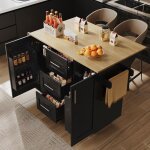 Desserte de cuisine aux roulettes - plan de travail pliant - 3 tiroirs et porte - serviettes - noir - ...