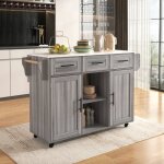 Desserte de cuisine - grand chariot - bois massif - rallonge pliable - 3 tiroirs - roulant