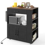 Desserte de cuisine avec station de recharge costway roues verrouillables portes tiroir porte - �pices ...