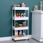 Desserte de cuisine sur roulettes - akalnny - chariot de service - blanc - mtal - contemporain