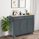 Desserte de cuisine sur roulettes costway 2 tiroirs 2 placards dessus en bois caoutchouc porte - serviettes ...