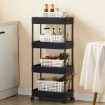 Desserte de cuisine sur roulettes multifonction  4 tages avec bacs ouverts - noir