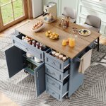Desserte de cuisine avec table de bar �tag�res r�glables 4 tiroirs 2 portes 110�45 / 75�92cm mdf bleu ...