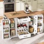 Desserte de cuisine avec table de bar pliable �lot de cuisine 2 portes 2 tiroirs �tag�re � �pices mdf ...