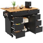 Desserte de cuisine avec table de bar pliante �lot central 8 tiroirs �tag�re � �pices mdf 122�46 / 745�915 ...