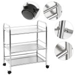 Desserte de cuisine - table roulante � 3 plateaux - inox - blanc - chariot de service