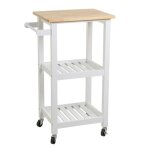 Desserte de cuisinechariot � roulettes de cuisine coloris blanc / effet h�tre - longueur 56 x largeur ...