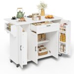 Desserte �lot de cuisine avec plan de travail pliant chariot de service meuble de cuisine avec 4 portes ...