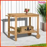 Desserte de jardin - akozon - 8341 - bois �pic�a massif - 2 plateaux & porte - bouteilles - 2 roulettes ...