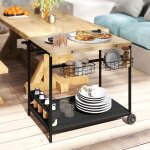 Desserte de jardin chariot pour plancha barbecue en bois et m�tal avec poign�e 2 plateaux 2 paniers et ...