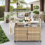 Desserte de jardin - langtu - chariot bar - seau � glace amovible - plateau acier - 4 roues dont 2 freins ...