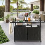 Desserte de jardin - langtu - chariot � roulettes - placard ferm� - plateau acier - seau � glace int�gr� ...