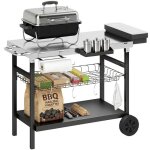 Desserte jardin - outsunny - 3 niveaux panier amovible 2 roues 4 crochets poign�e lat�rale - acier inox ...