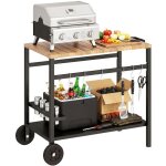 Desserte jardin - outsunny - chariot de barbecue sur roulettes avec porte - boissons et crochets - m�tal ...