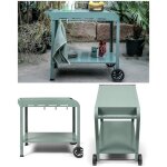 Desserte - livoo - verte - plateau 70x50 cm - pour plancha 2 / 3 br�leurs - roulettes crant�es panier ...