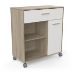Desserte micro - onde - demeyere - mint - blanc et chne - 1 tiroir - rangement pratique et lgant