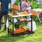 Desserte plancha ext�rieure avec plan de travail chariot de barbecue avec �tag�res crochets 102x50x81cm ...