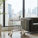 Desserte pliante bauhaus avec roulettes structure dor�e 2 niveaux 4 positions don hierro. c�drec�dre
