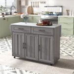 Desserte  roulettes - ekesor - multifonctionnelle - bois massif - gris - 129x46(71)x91. 5 cm