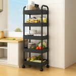 Desserte  roulettes noire chariot de cuisine roulant 5 niveaux h 139 x l 41 x p 285 cm etagre toutes ...