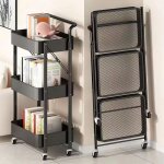 Desserte  roulettes pliante noire chariot de cuisine roulant et pliable 3 niveaux de rangement h 90 ...