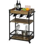 Desserte vintage style industriel 3 tagres 5 range - bouteilles support verres  vin mtal noir imitation ...