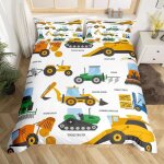 Dessin anim construction 200x200cm housse de couette pelle parure de lit pour enfants garons camion ...