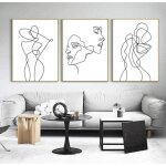 Dessin au trait sur toile tableau visage affiche abstraite femme murale art minimaliste peinture murale ...