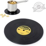 Dessous de plat disque vinyle pot coasters - noir - diamtre 15 cm