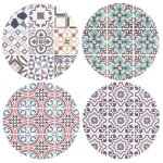 Dessous de plat set de 4 rond en cramique et lige dcoration carreau de ciment ancien azulejos de 18cm ...