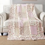 Dessus de lit coton 150�200 cm floral rose patchwork v�ritable une personne toutes saisons
