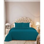 Dessus de lit sixtine bleu prusse - 240x260cm - boutis uni 2 places - couvre lit matelass - autrefois ...