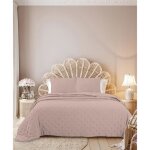 Dessus de lit sixtine rose - 240x260cm - boutis uni 2 places - couvre lit matelass - autrefois