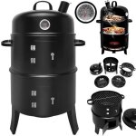 Deuba barbecue fumoir 3 en 1 thermom�tre et cuve � eau charbon de bois briquettes r�gulation de l?air ...