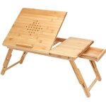 Casaria� table de lit pliable support ordinateur portable r�glable inclinable bambou bureau de lit tiroir ...
