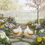 Deux d�coration de jardin coq & poule en c�ramique