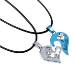 Collier pendentif coeur - i love you - bleu - argent - mixte - 49 cm