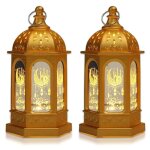 Deux lanternes hexagonales imprim�es dor�es lanternes d�coratives vintage � suspendre pour bougies