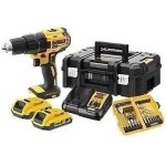 Dewalt perceuse visseuse sans fil brushless 18v 2ah livre en coffret avec 56 accessoires 2 batteries ...