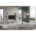 Deyton - ensemble salon complet blanc et gris marbr meuble tv + vitrines avec leds + table basse 127cm ...