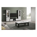 Deyton - ensemble salon complet laqu noir et blanc meuble tv + vitrines avec leds + table basse 127cm ...
