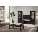 Deyton - ensemble salon complet laqu� noir meuble tv + vitrines avec leds + table basse 127cm
